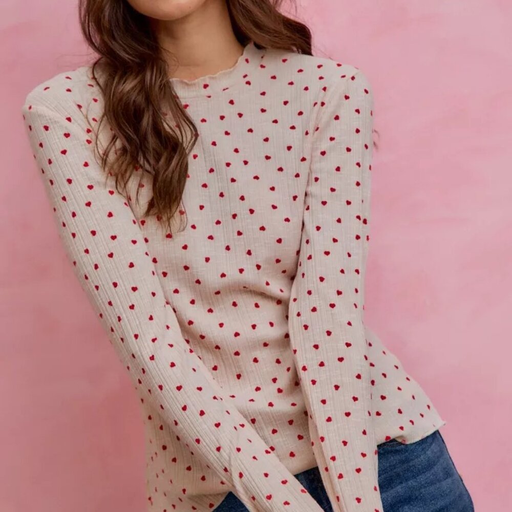 SO ME Ditsy Heart All Over Slub Rib Knit Valentine Top - Picture 7 of 7